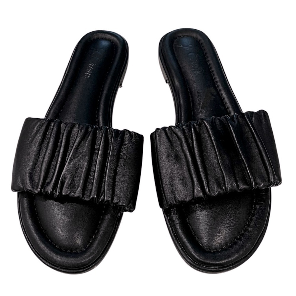 J Crew Scrunch Black Leather Delta Slide Sandal Size 8.5